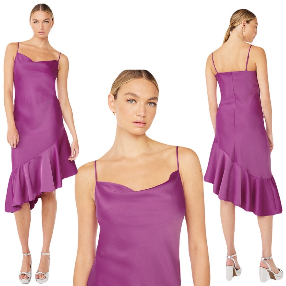 SCOOP Womens Small Purple Asymmetrical Satin Ruffle Cami Dress NWT